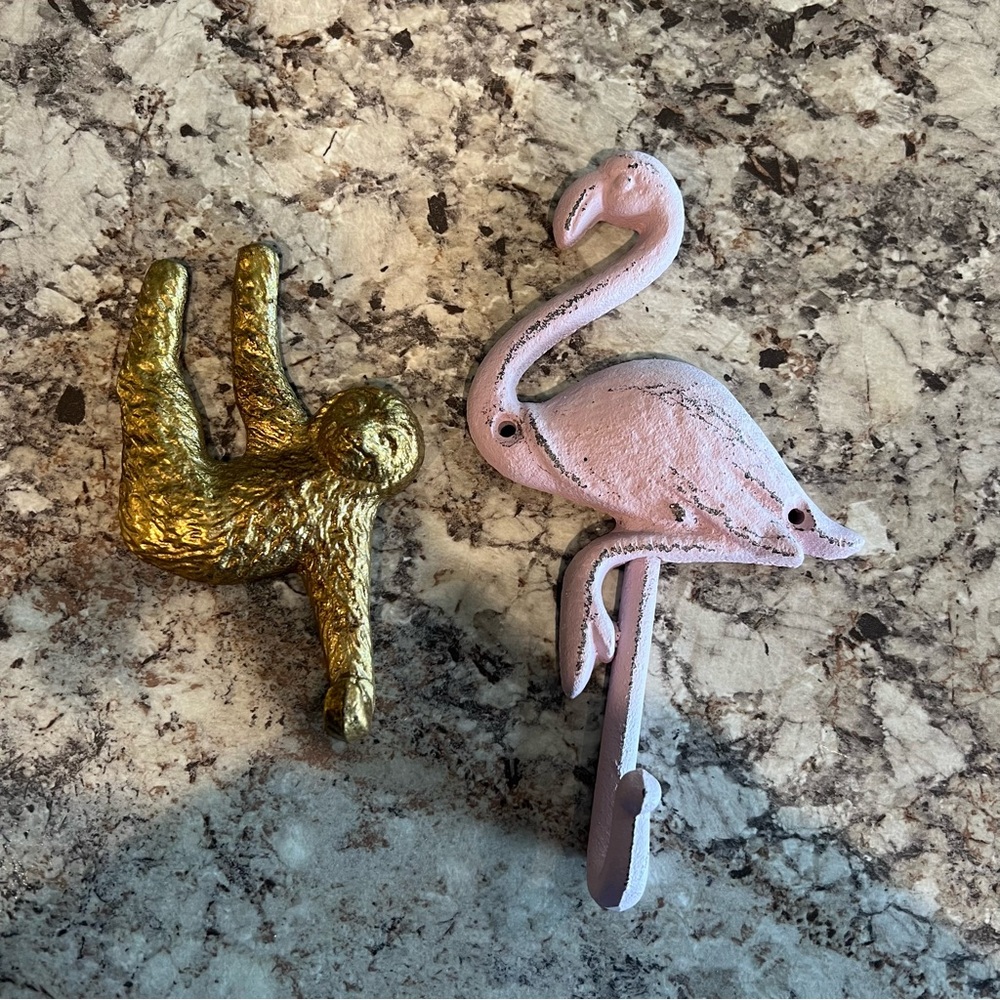 Sloth and Flamingo Wall Hooks